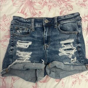 American Eagle Outfitters Blue Jean Shorts Distressed High-Waisted